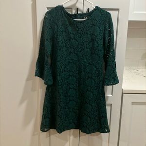 Lulu’s Women’s Forest Green Favorite Flair Lace Flounce Bell Sleeve Mini Dress